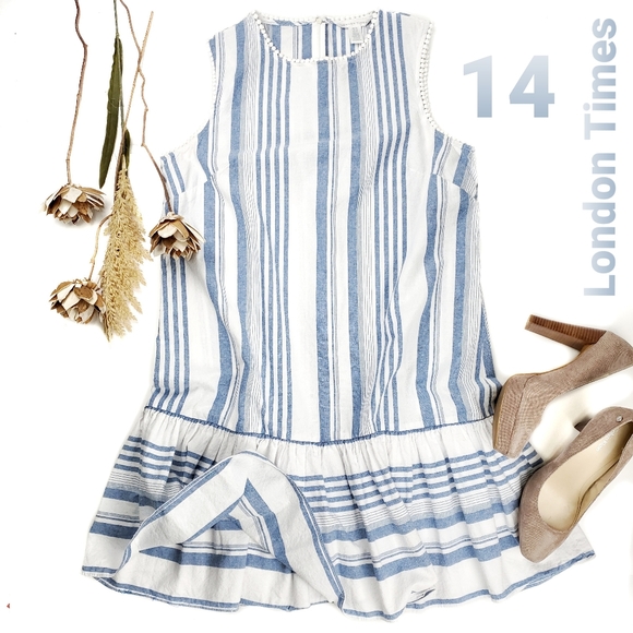 London Times Dresses & Skirts - London Times Light Cotton Blue White Striped Dress
